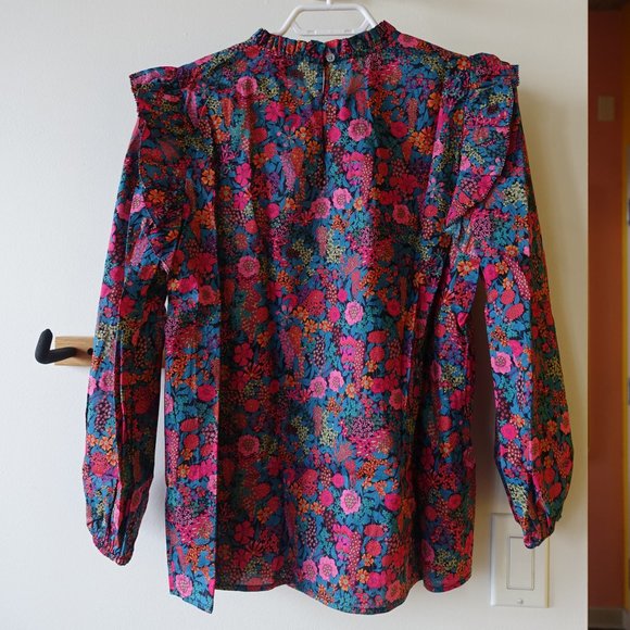 J. Crew Liberty Ciara Ruffleneck Flutter Sleeve Floral Top Pleated AR916 XS 0 - Picture 6 of 16